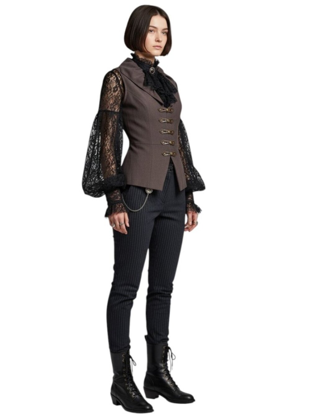 Anne Larochelle Womens 10 Vest Top Brown Snap Corset Steampunk Avant Garde Artsy